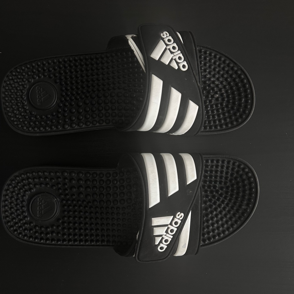 Adidas Black and White Slide Sandals